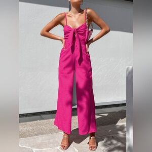 Hot Pink Halter Jumpsuit with Front Keyhole